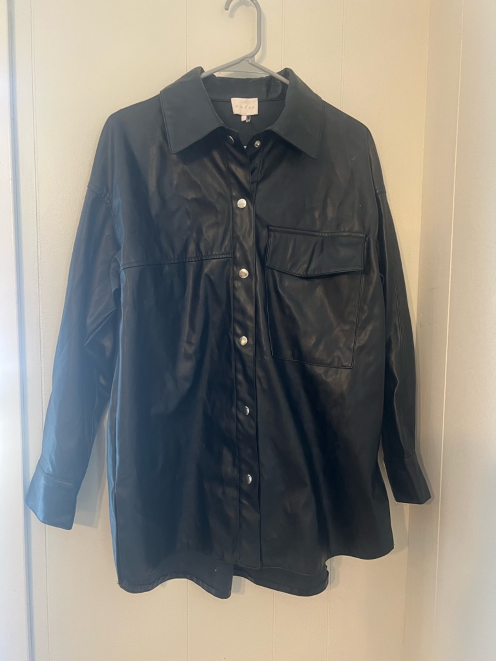 entro Black Faux Leather Button-Front Shirt Jacket
